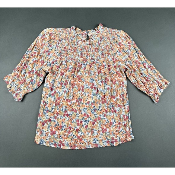 Cynthia Rowley Tops - Cynthia Rowley Blouse Orange Floral Short Women's Medium Sleeve Rayon Top